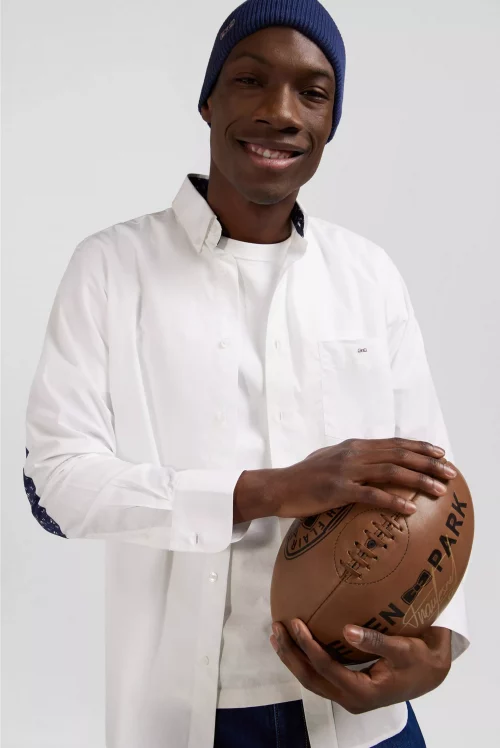 Chemise Manches Longues Sport Uni Coudieres Blanc
