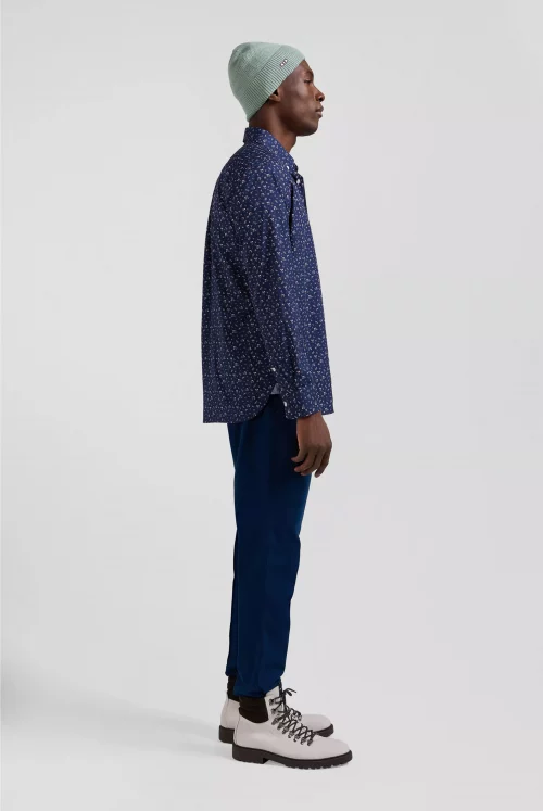 Chemise Manches Longues Sport Imprime Fleurs Bleu Fonce – Image 2
