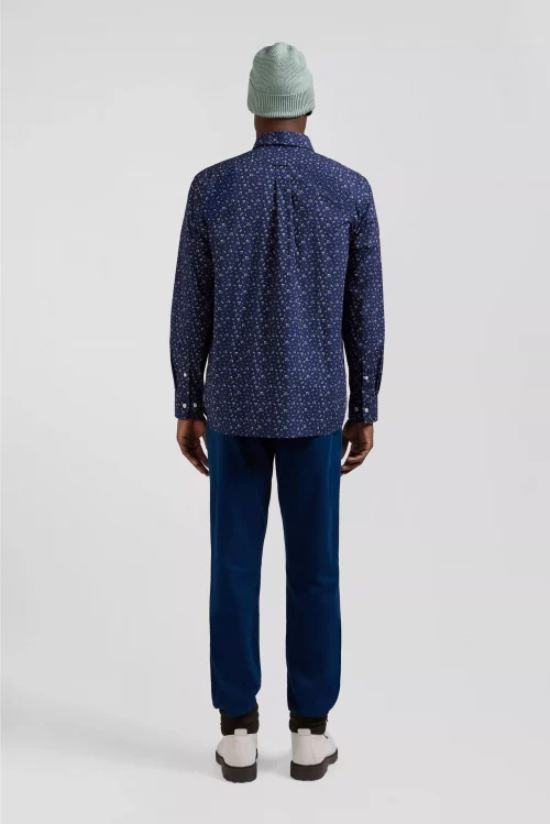 Chemise Manches Longues Sport Imprime Fleurs Bleu Fonce – Image 3