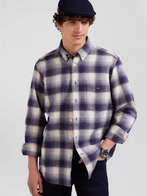 Chemise Manches Longues Sport Surchemise Carreau Gratte Bleu Moyen
