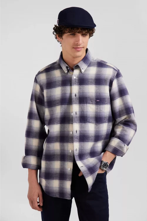 Chemise Manches Longues Sport Surchemise Carreau Gratte Bleu Moyen