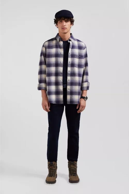 Chemise Manches Longues Sport Surchemise Carreau Gratte Bleu Moyen – Image 3