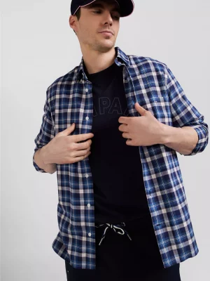 Chemise Manches Longues Sport 111 Carreau Gratte Bleu Moyen