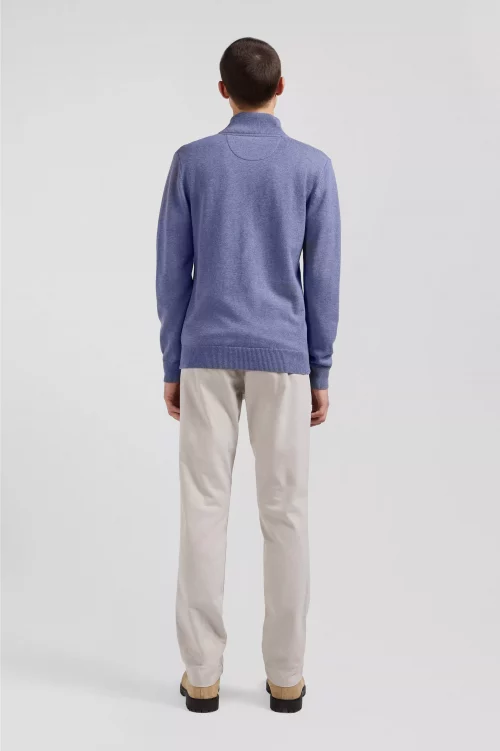 Pull Col Cheminee 111 Laine & Coton 1/2 Zip Bleu Moyen – Image 2