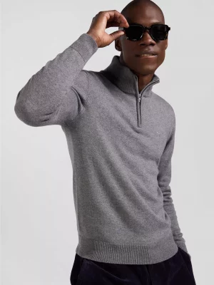 Pull Col Cheminee 111 Laine & Coton 1/2 Zip Gris Fonce