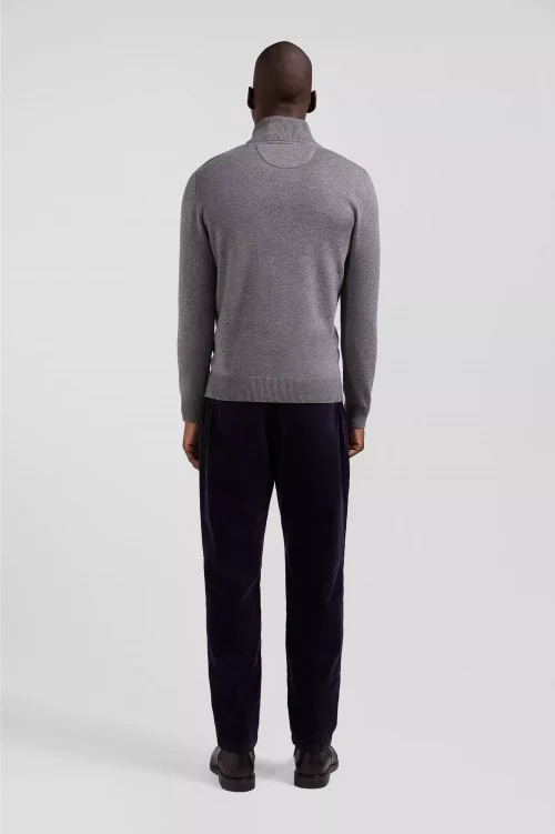 Pull Col Cheminee 111 Laine & Coton 1/2 Zip Gris Fonce – Image 2