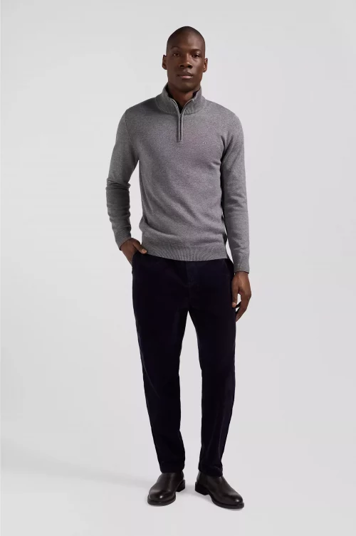 Pull Col Cheminee 111 Laine & Coton 1/2 Zip Gris Fonce – Image 3