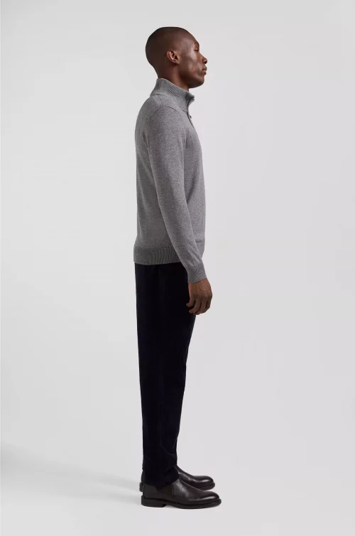 Pull Col Cheminee 111 Laine & Coton 1/2 Zip Gris Fonce – Image 4
