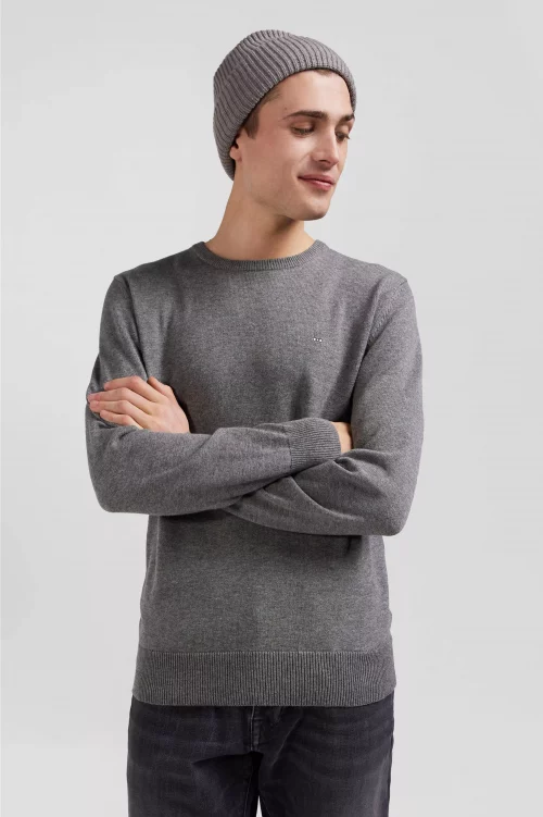 Pull Col Cheminee 111 Laine & Coton Gris Moyen