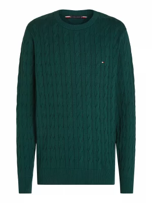 Pull Col Rond Torsade Vert Fonce