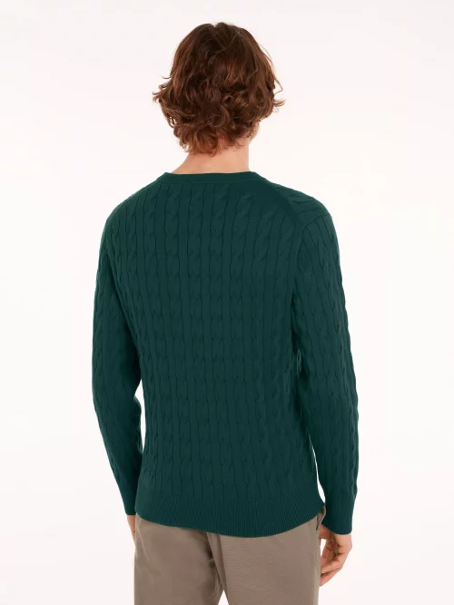 Pull Col Rond Torsade Vert Fonce – Image 2