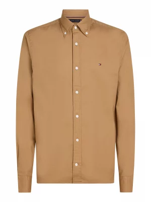 Chemise Manches Longues Sport Coton Gratte Uni Beige Moyen