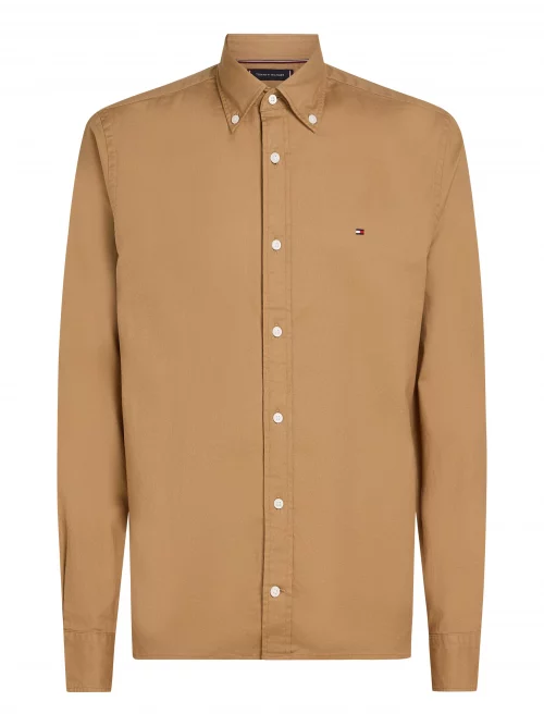 Chemise Manches Longues Sport Coton Gratte Uni Beige Moyen