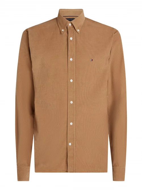 Chemise Manches Longues Sport Velours Beige Moyen