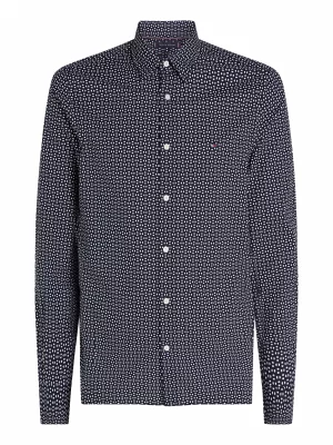 Chemise Manches Longues Sport Imprime Geometrique Bleu Fonce