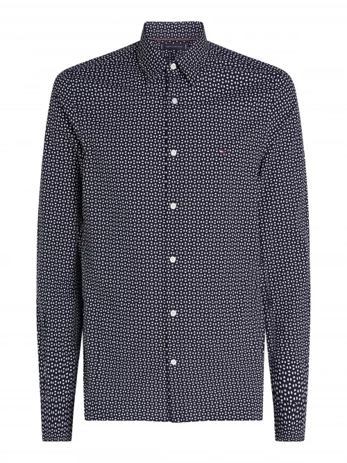 Chemise Manches Longues Sport Imprime Geometrique Bleu Fonce