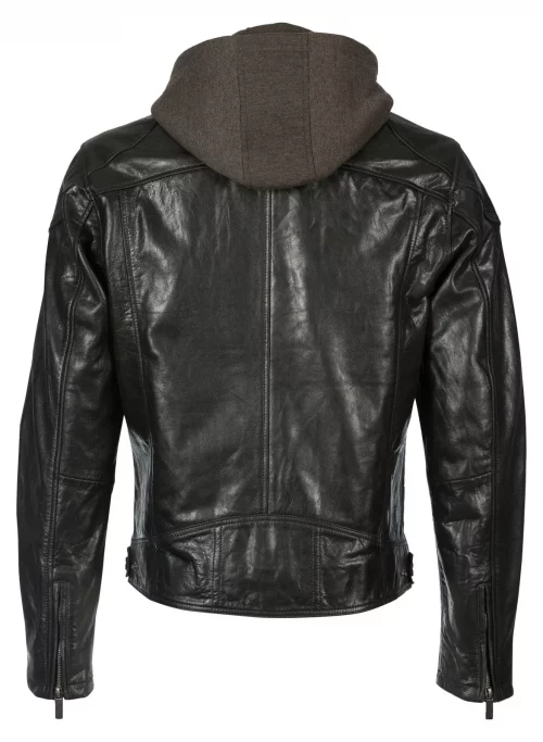 Cuir Blouson Agneau Capuche Molleton Noir Fonce – Image 2
