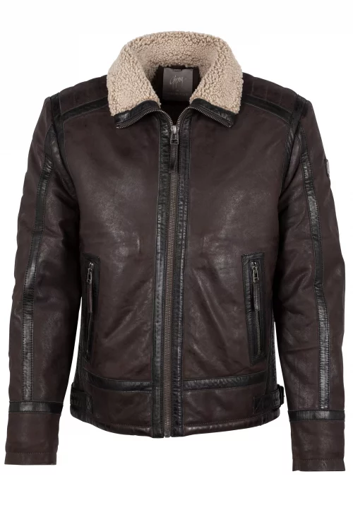 Cuir Blouson Agneau Bombardier Beige Fonce
