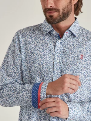 Chemise Manches Longues Sport Imprime Fleurs Bleu Moyen
