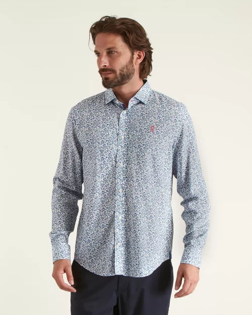 Chemise Manches Longues Sport Imprime Fleurs Bleu Moyen – Image 3