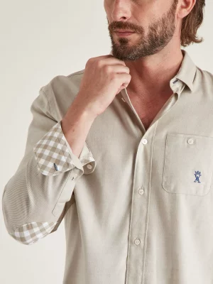 Chemise Manches Longues Sport Twill Gratte Beige Clair