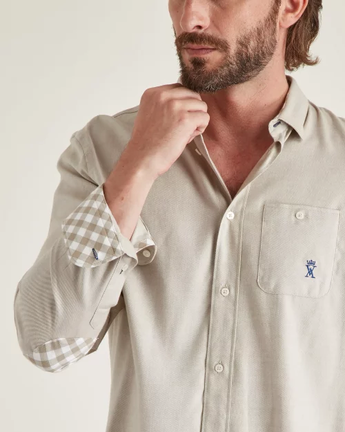 Chemise Manches Longues Sport Twill Gratte Beige Clair