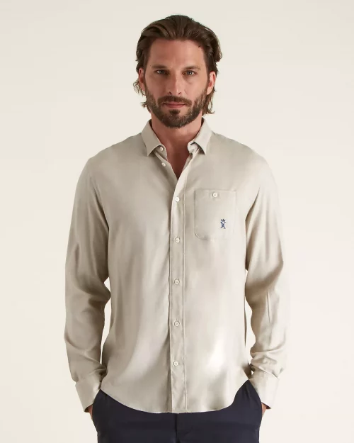 Chemise Manches Longues Sport Twill Gratte Beige Clair – Image 3