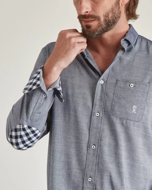 Chemise Manches Longues Sport Twill Gratte Bleu Moyen