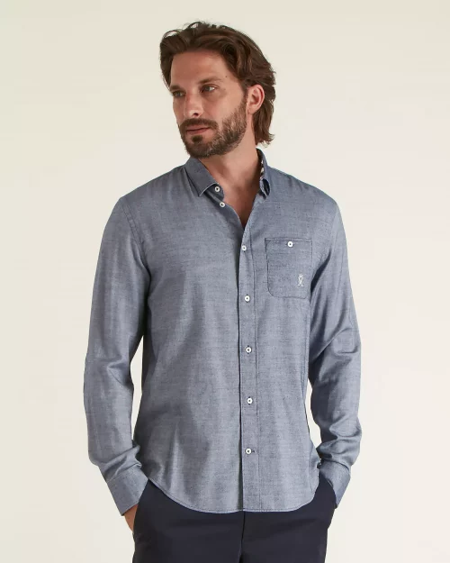 Chemise Manches Longues Sport Twill Gratte Bleu Moyen – Image 3