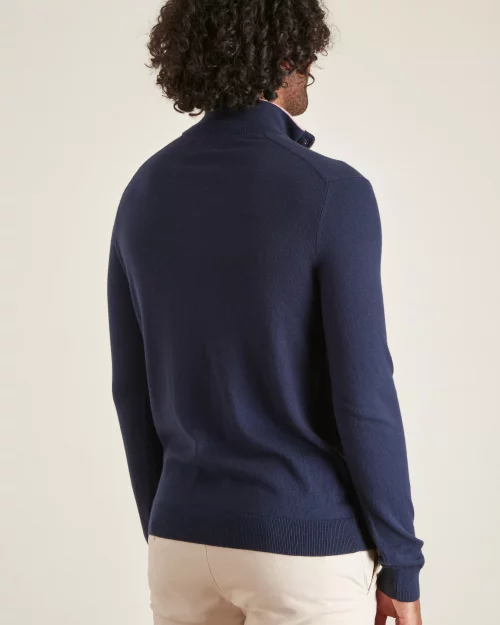 Pull Col Cheminee Coton Laine 1/2 Zip Bleu Fonce – Image 3