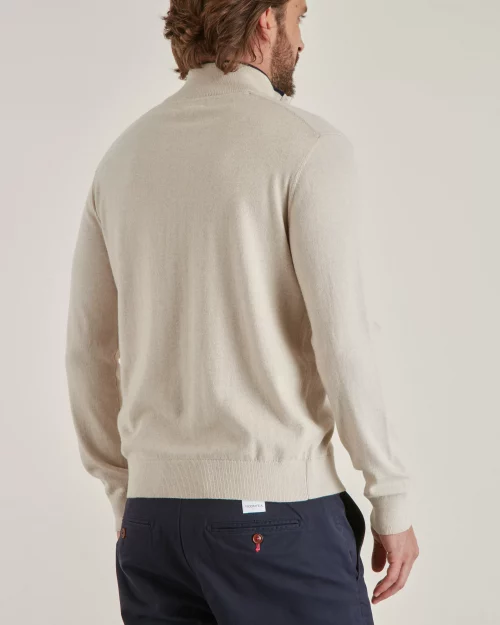 Pull Col Cheminee Coton Laine 1/2 Zip Beige Moyen – Image 3