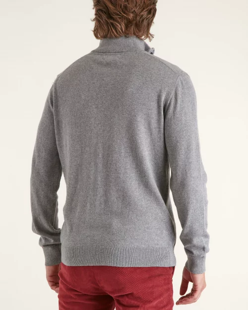 Pull Col Cheminee Coton Laine 1/2 Zip Gris Moyen – Image 2