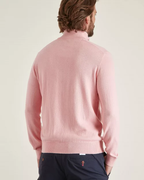 Pull Col Cheminee Coton Laine 1/2 Zip Rose Clair – Image 2