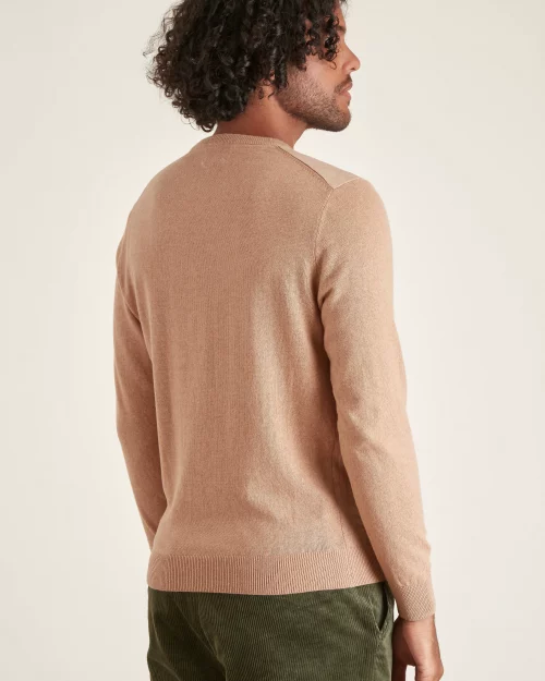 Pull Col Rond Coton Laine Epaules Suedine Beige Clair – Image 2