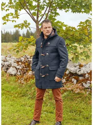 Grosse Piece Manteau Duffle Laine Brandebourg Bleu Fonce