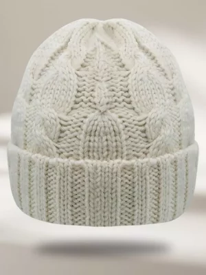 Accessoire Bonnet Torsade Revers Beige Clair