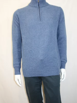 Pull Col Cheminee Lambswool 1/2 Zip Bleu Moyen