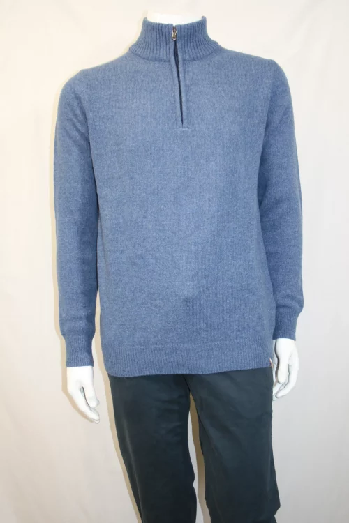 Pull Col Cheminee Lambswool 1/2 Zip Bleu Moyen