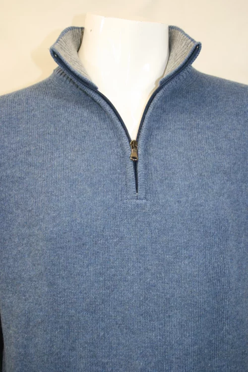Pull Col Cheminee Lambswool 1/2 Zip Bleu Moyen – Image 2