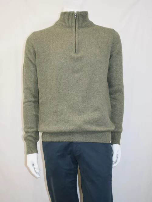 Pull Col Cheminee Lambswool 1/2 Zip Vert Moyen