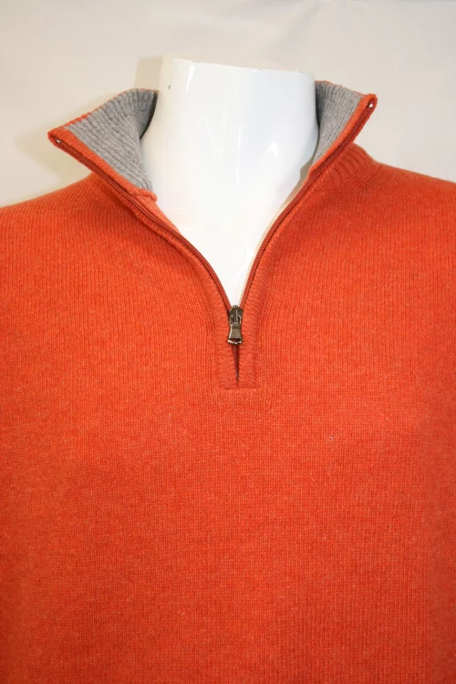 Pull Col Cheminee Lambswool 1/2 Zip Orange Fonce – Image 2