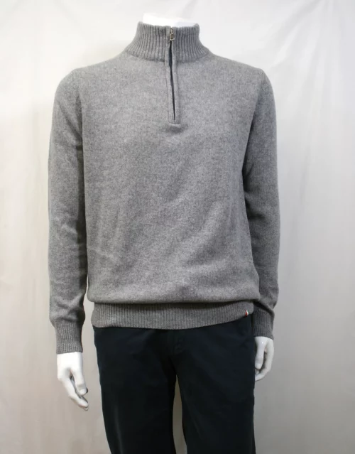 Pull Col Cheminee Lambswool 1/2 Zip Gris Moyen