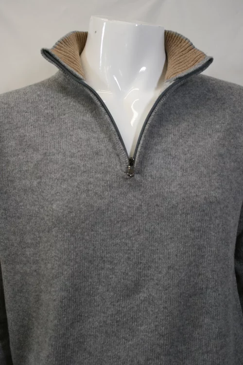 Pull Col Cheminee Lambswool 1/2 Zip Gris Moyen – Image 2