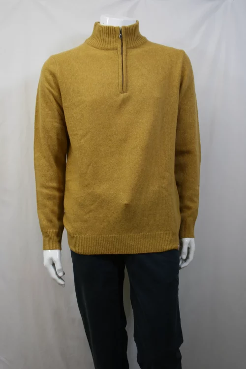 Pull Col Cheminee Lambswool 1/2 Zip Jaune Moyen