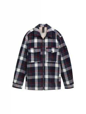 Grosse Piece Blouson Surchemise Carreau Zip Bleu Fonce