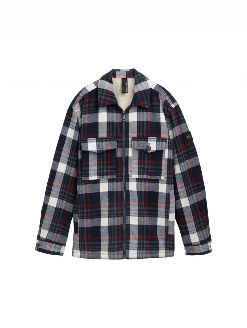 Grosse Piece Blouson Surchemise Carreau Zip Bleu Fonce