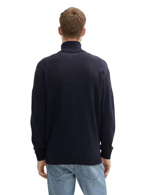 Gilet Manches Longues Fantaisie Tricot Epaules Bleu Fonce – Image 2