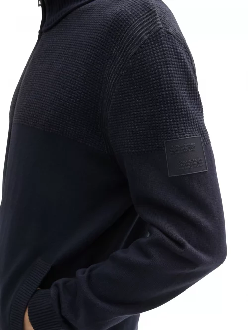 Gilet Manches Longues Fantaisie Tricot Epaules Bleu Fonce – Image 3