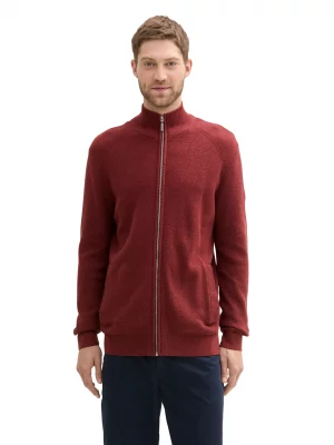 Gilet Manches Longues Tricot Zip Uni Rouge Fonce