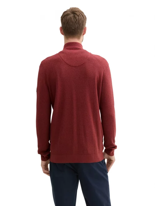 Gilet Manches Longues Tricot Zip Uni Rouge Fonce – Image 2